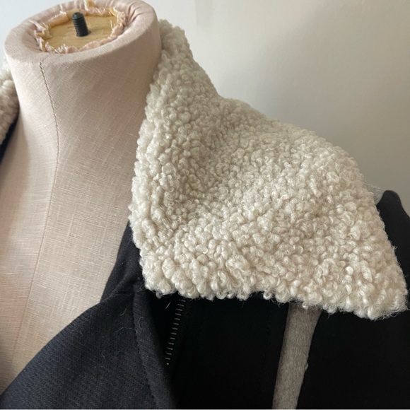 BCBGMAXAZRIA Shearling Black Moto Biker Peplum Jacket - Picture 7 of 12